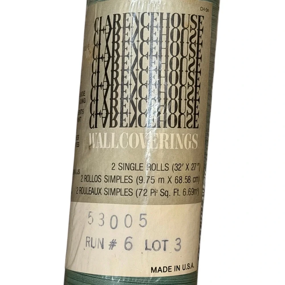 Vintage Clarence House Wallpaper Green Textured Vinyl USA 32'x27